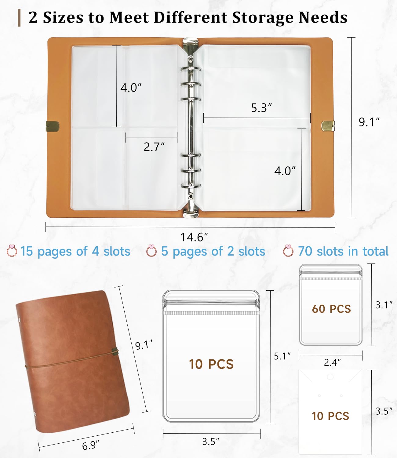 Jewelry Storage Book, Travel Jewelry Organizer with Anti-drop Pockets, Portable PU Leather Earrings Album with Transparent Bags for Rings, Bracelets(70 Grids+70 Anti-Oxidation Bags+10 Necklace Cards)