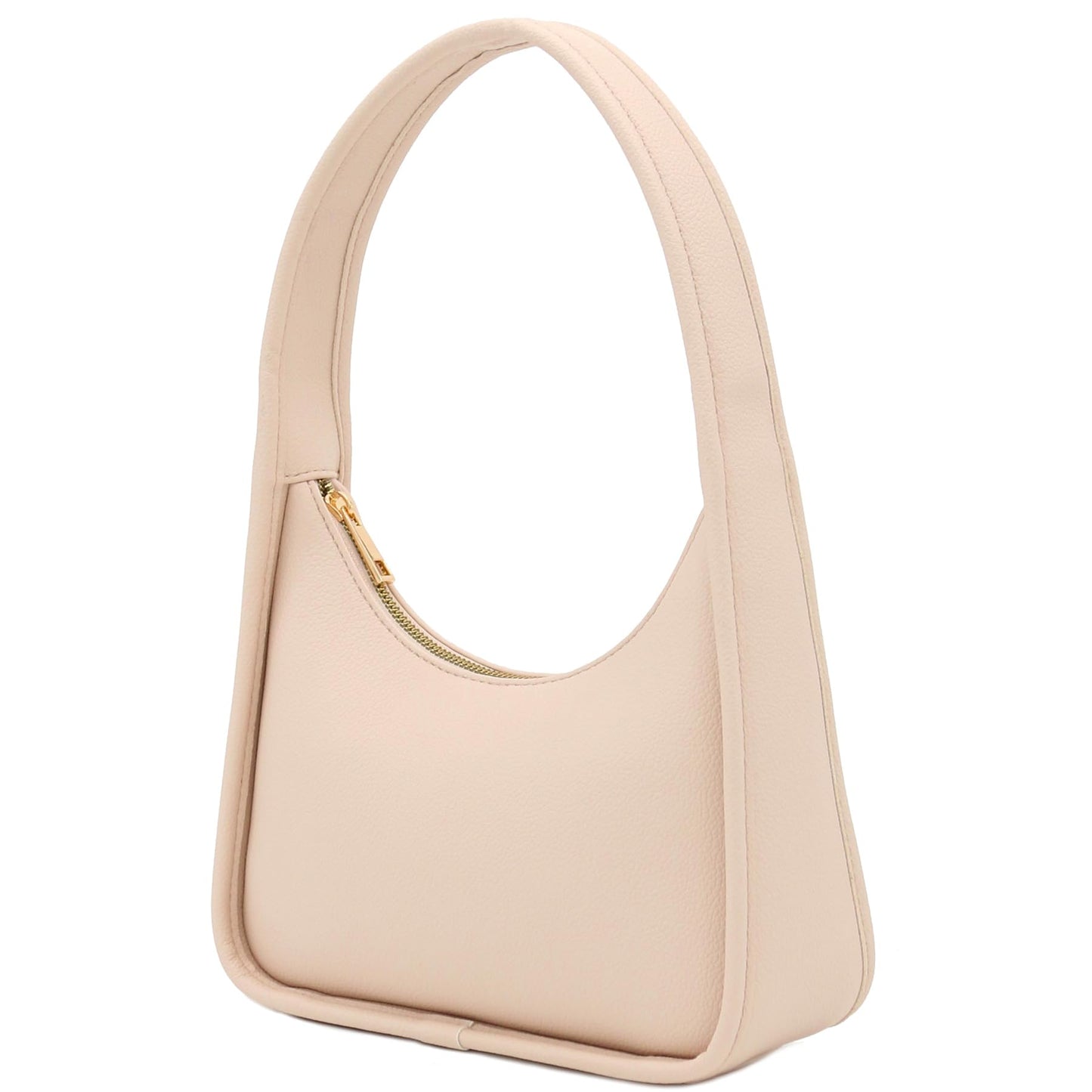 FashionPuzzle Small Minimalist Shoulder Bag for Women, Faux Leather Underarm Purse, Chic Top Handle Handbag for Everyday (Nude)