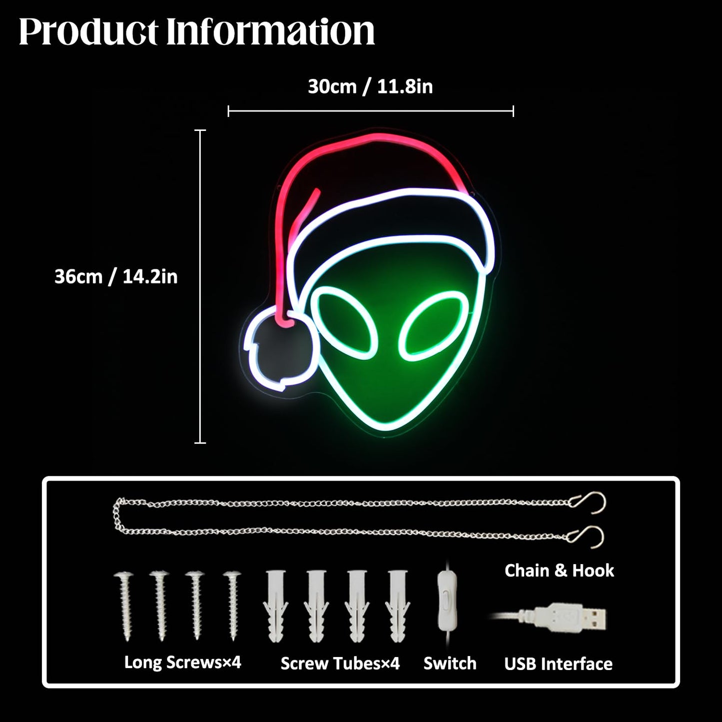 Christmas Neon Light Alien Neon Sign Green Red LED Sign Christmas Hat Neon Signs for Wall Decor Santa Hat Neon Lights for Bedroom Alien Decor Neon Wall Light for Xmas Party Decor