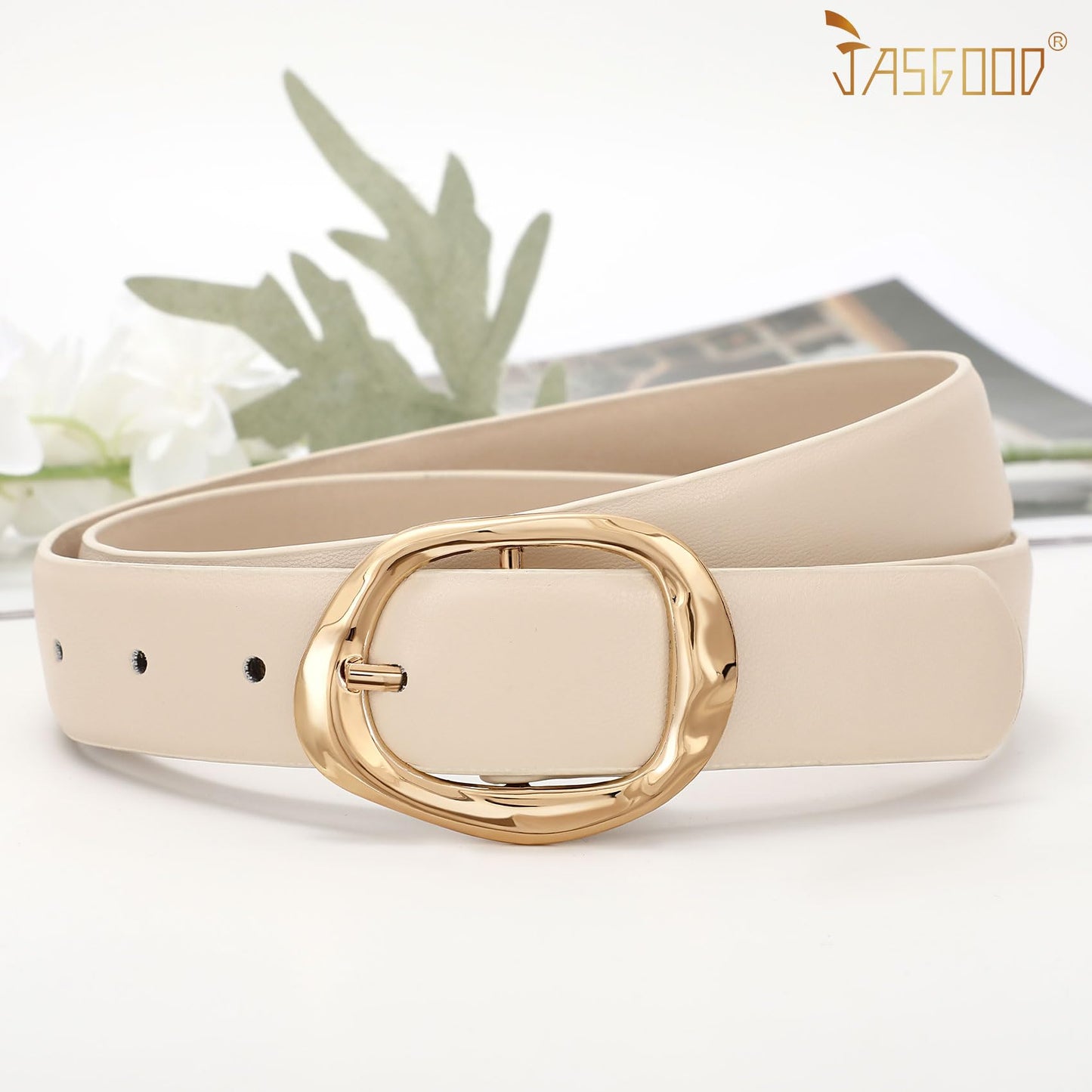 JASGOOD 3 Pack Womens Black Leather Belts for Jeans Pants Ladies Waist Belt Fashion Black Belt with Gold Buckle