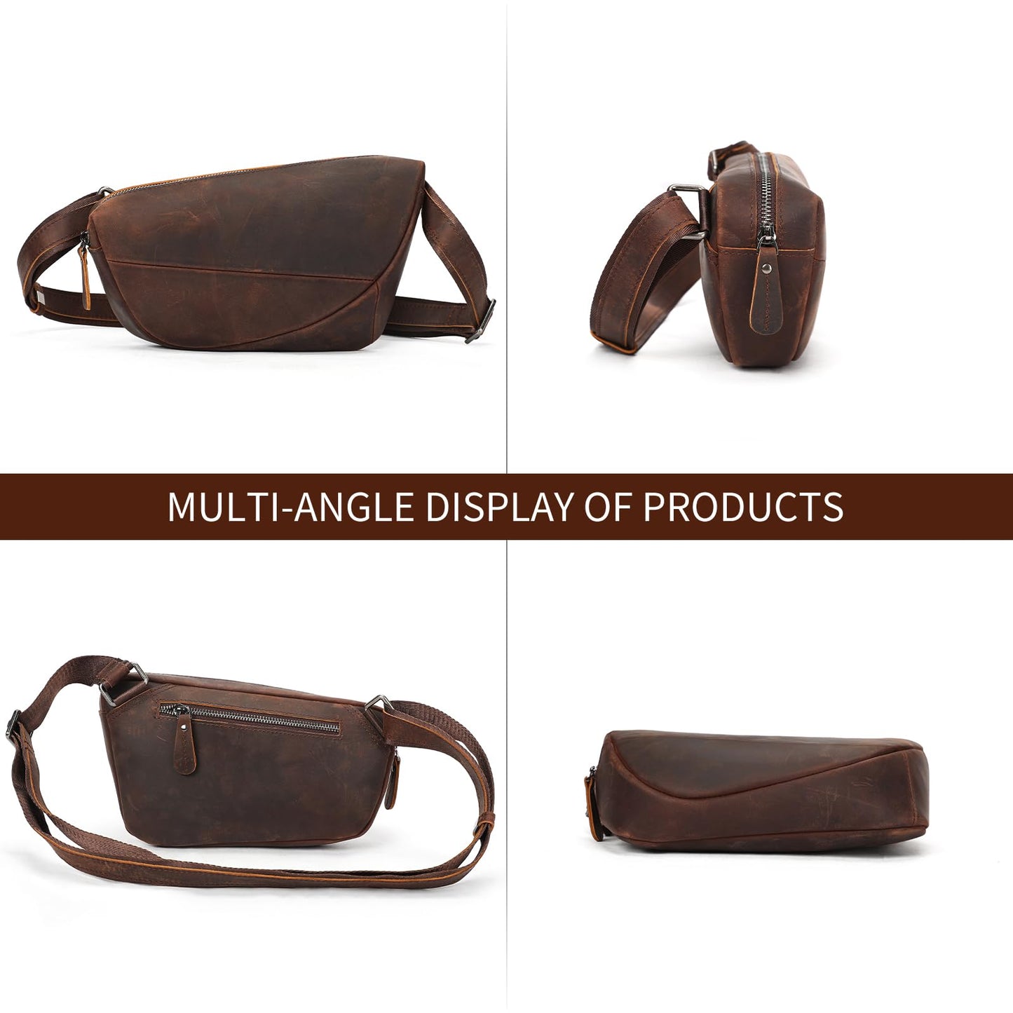NIUCUNZH Genuine Leather Mens Sling Bag for Women Vintage Small Crossbody Bags Purse for Hiking Travel Chest Daypack (coffee)