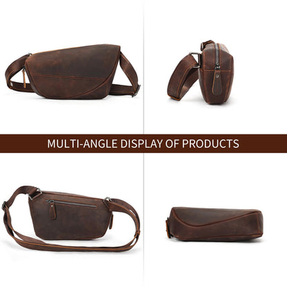 NIUCUNZH Genuine Leather Mens Sling Bag for Women Vintage Small Crossbody Bags Purse for Hiking Travel Chest Daypack (coffee)