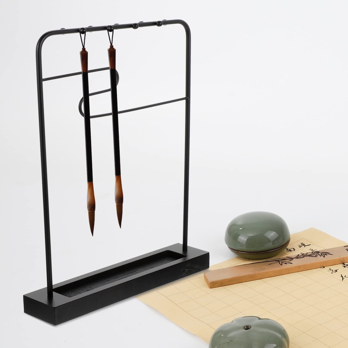 COHEALI Japanese Calligraphy Brush Hanger Rest Sumi Brush Holder Metal Brush Chinese Pen Hanging Shelf Stand Rack Drawing Paint Brush Drying Rack for Writing Desktop Organizer Shelf