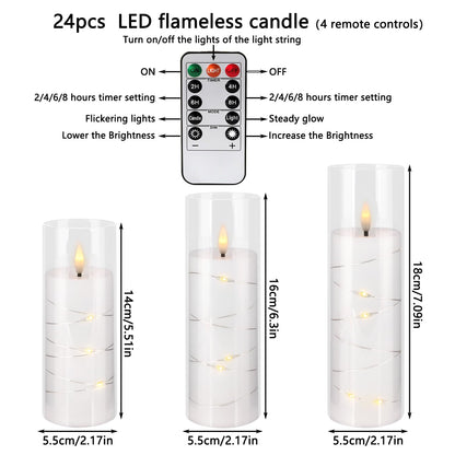 YOROXRG 24 Pack Christmas Decoration Flickering Flameless Candles,Battery Operated Candles,LED String Lights LED Candles for New Year, Home Decor, Parties,Wedding(D2.2 xH 5" 6" 7") (White)