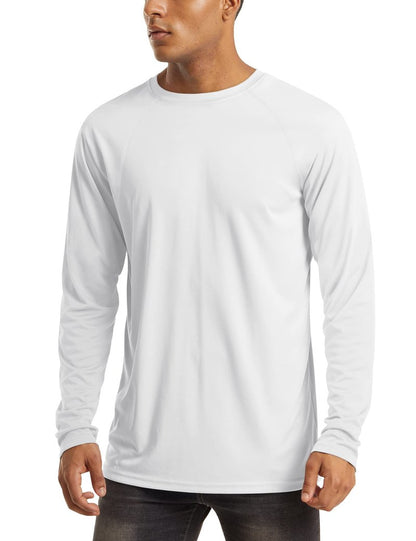 MAGCOMSEN Men's Rash Guard Swim UPF 50 UV Sun Protection Athletic Long Sleeve Shirt for Fishing, Running, Hiking, Gym,Workout White