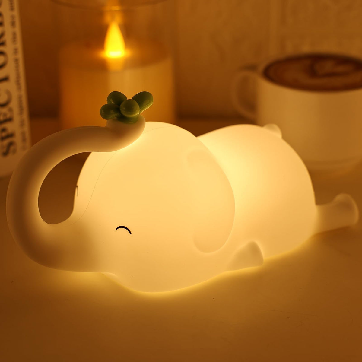 MAGOHMT Silicone Elephant Night Light for Kids - 3-Level Dimmable & Rechargeable LED Lamp, Touch Control Soft Animal Light for Nursery, Baby Room Decor