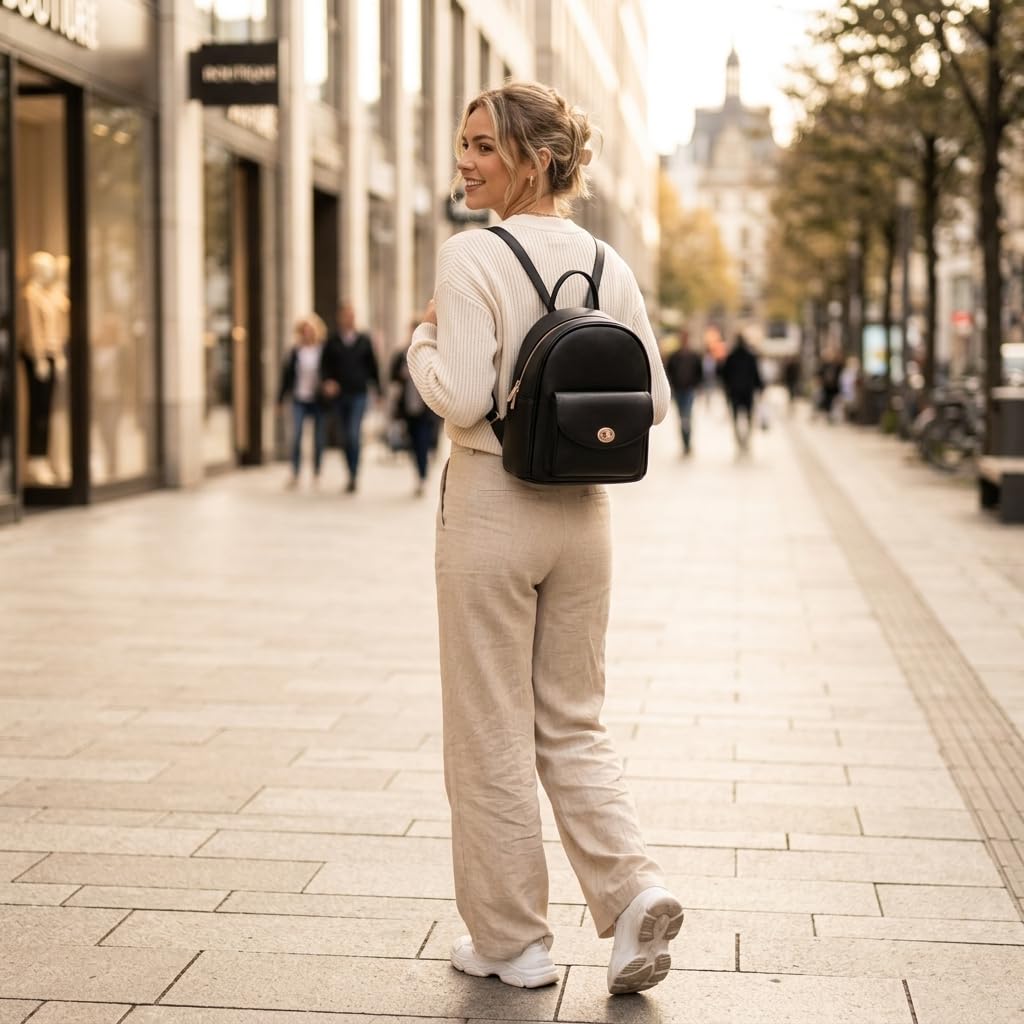 Rosvovo Mini Leather Backpack for Women - Anti-Theft Small Purse with Secured Zipper & Tassel