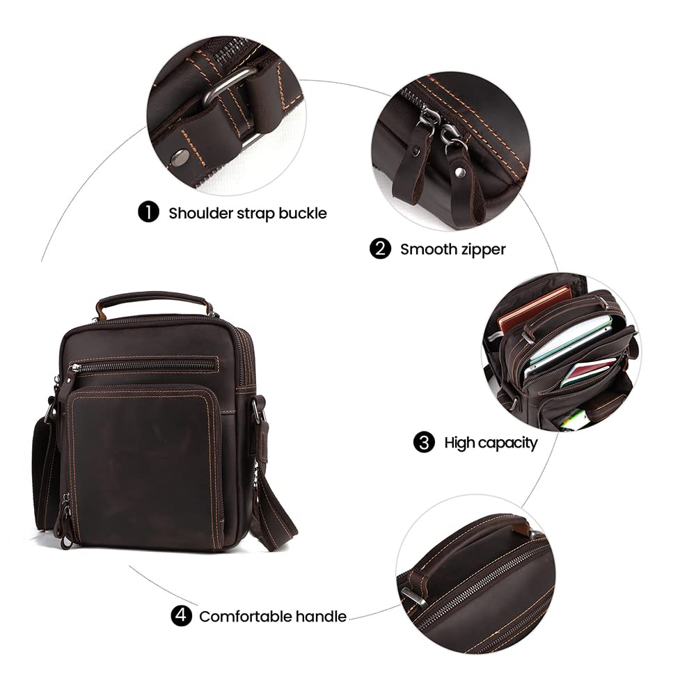 POPBOBZHUO Men’s Leather Messenger Bag for business Man’s Purse Top layer Cowhide Crossbody Shoulder bag for man