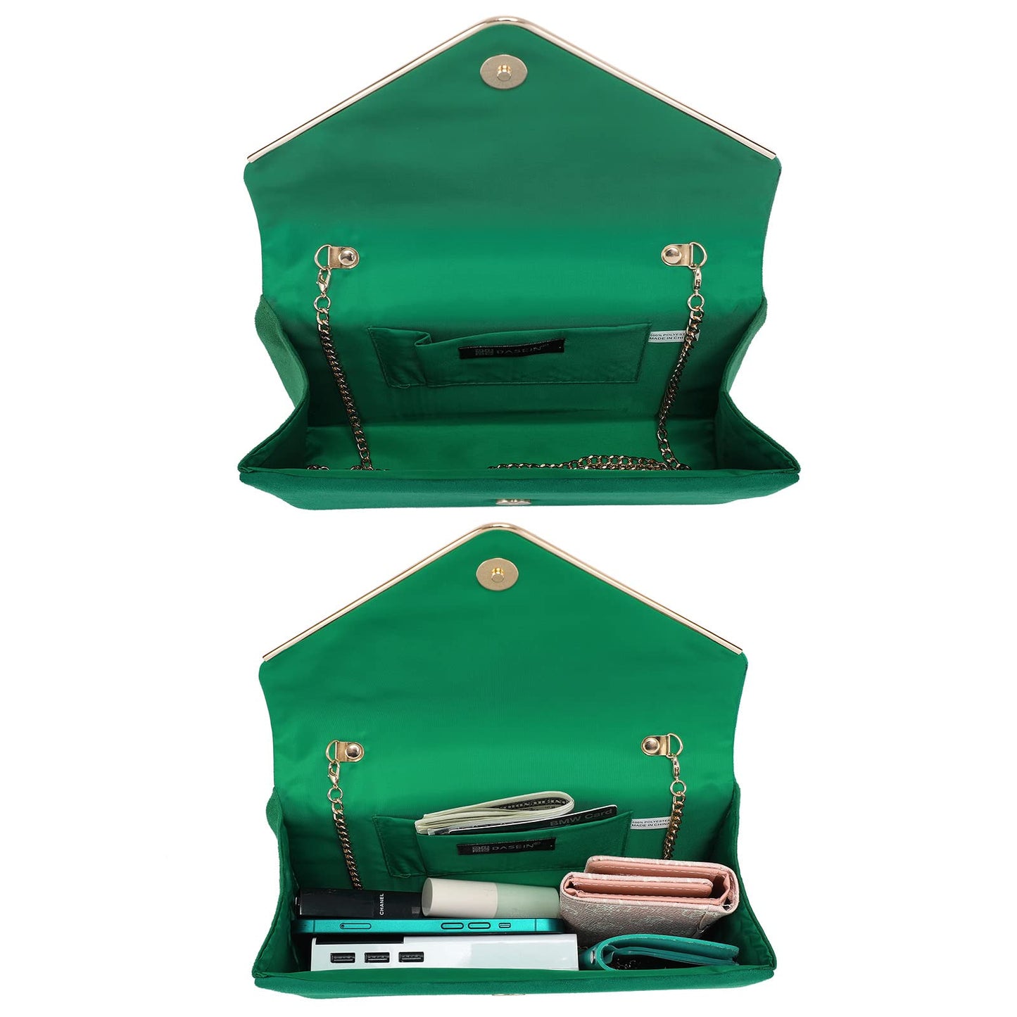 Dasein Women's Evening Clutch Bags Formal Party Clutches Wedding Purses Cocktail Prom Clutches (1-(Gold Hardware) Dark Green)