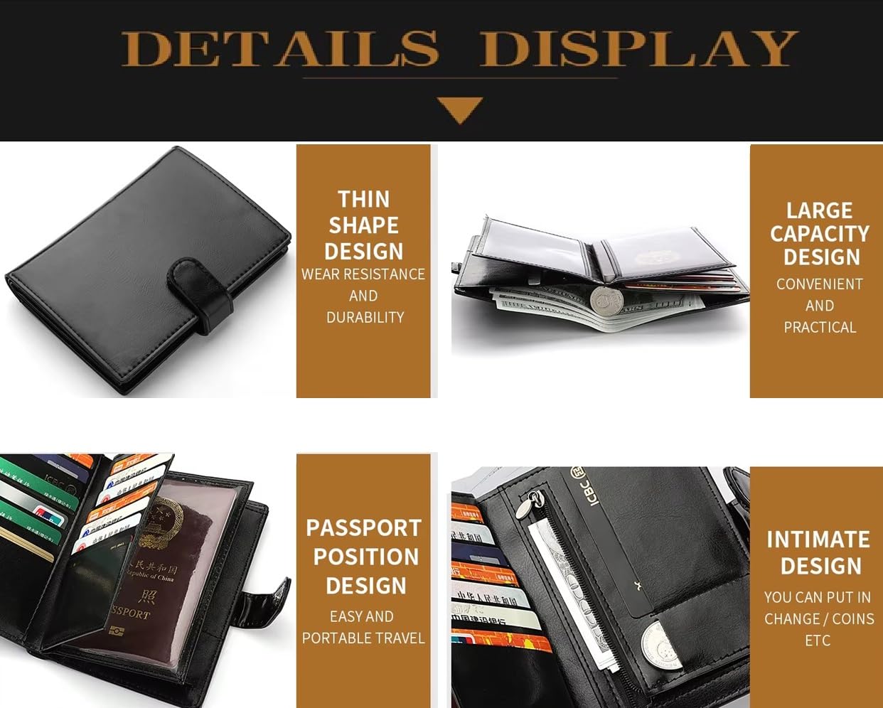 Passport Credit Card Holder - Passport Wallet for Men - Passport Holder for Travel - for 2 Transparent Passport Pockets, Boarding Pass, ID, Credit Cards, Cash, Coin - Family Passport Wallet