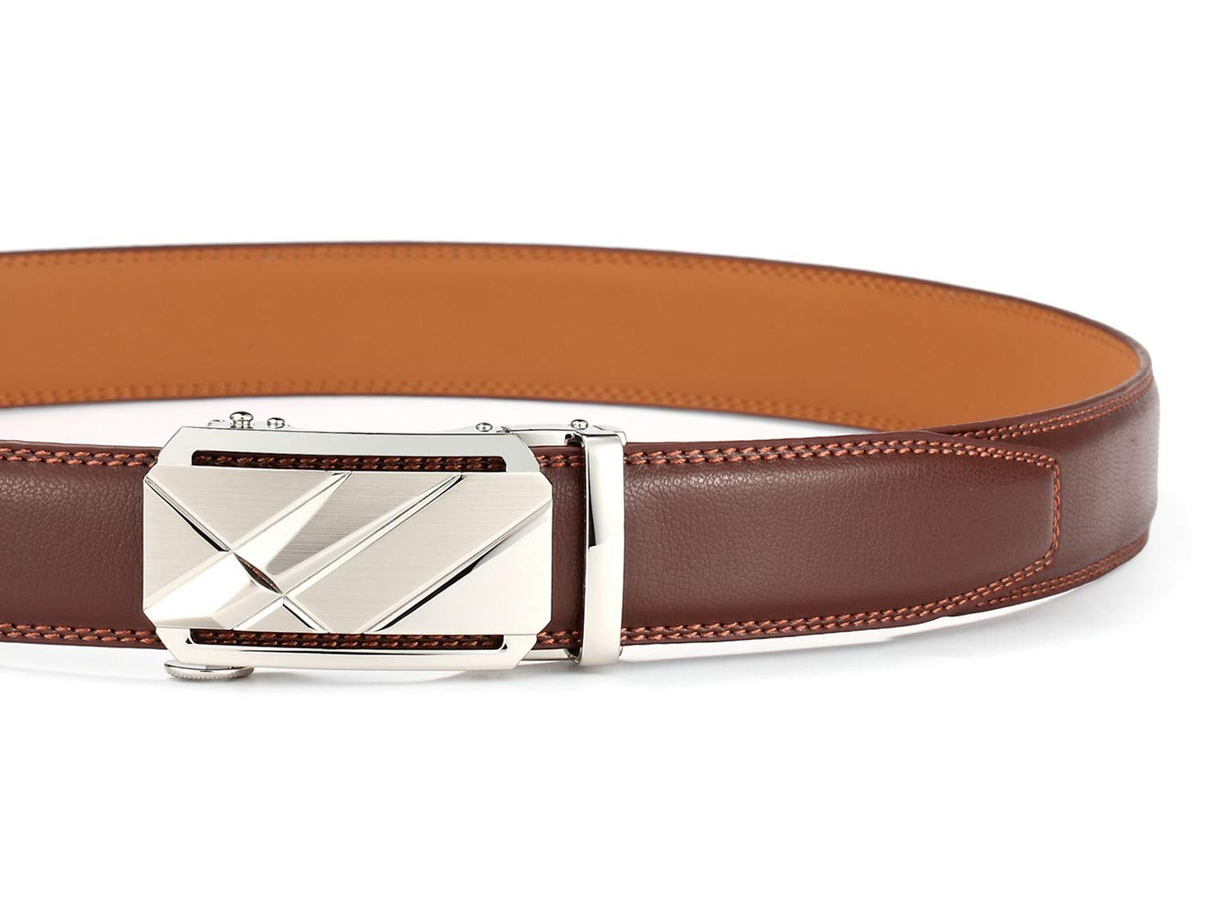 Lingli Men's Belt Ratchet Dress Belt with Automatic Buckle Brown/Black-Trim to Fit-35mm wide-0005-140-BROWN