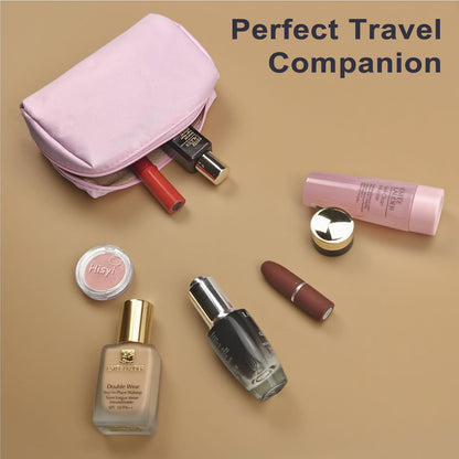 VOFOON Travel Makeup Bag, Small Cosmetic Bag for Women, Wide-open Make up Organizer Purse Toiletry Bag for Cosmetics Toiletries Accessories (Pink, S)