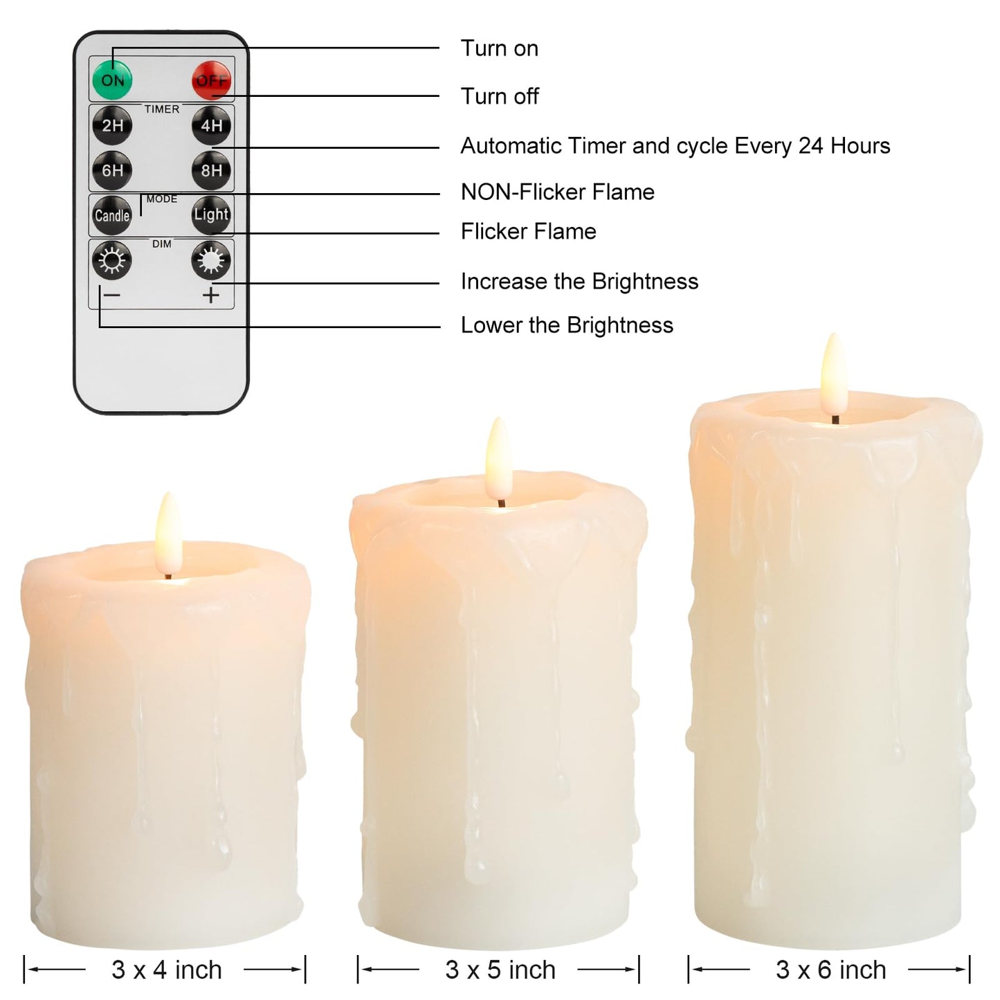 ANGELLOONG Flameless Candles with Remote, 3 Pack Battery Operated LED Candles, Flickering Fake Drip Pillar Candle Set for Home Decor, Mantel, Christmas Decor