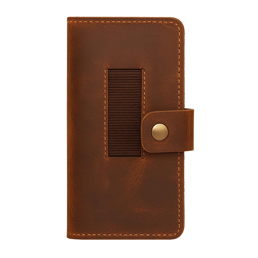 CestAntiQ Full-Grain Tan Leather Checkbook Cover for Men, Women, Slim Bifold Organizer with Pen Holder, Handmade Executive Register Holder for Personal, Business Use, Valentine’s Day Gift
