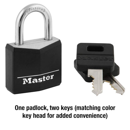 Master Lock 131D 1-3/16" Wide Covered Aluminum Keyed Padlock, One Pack, Black