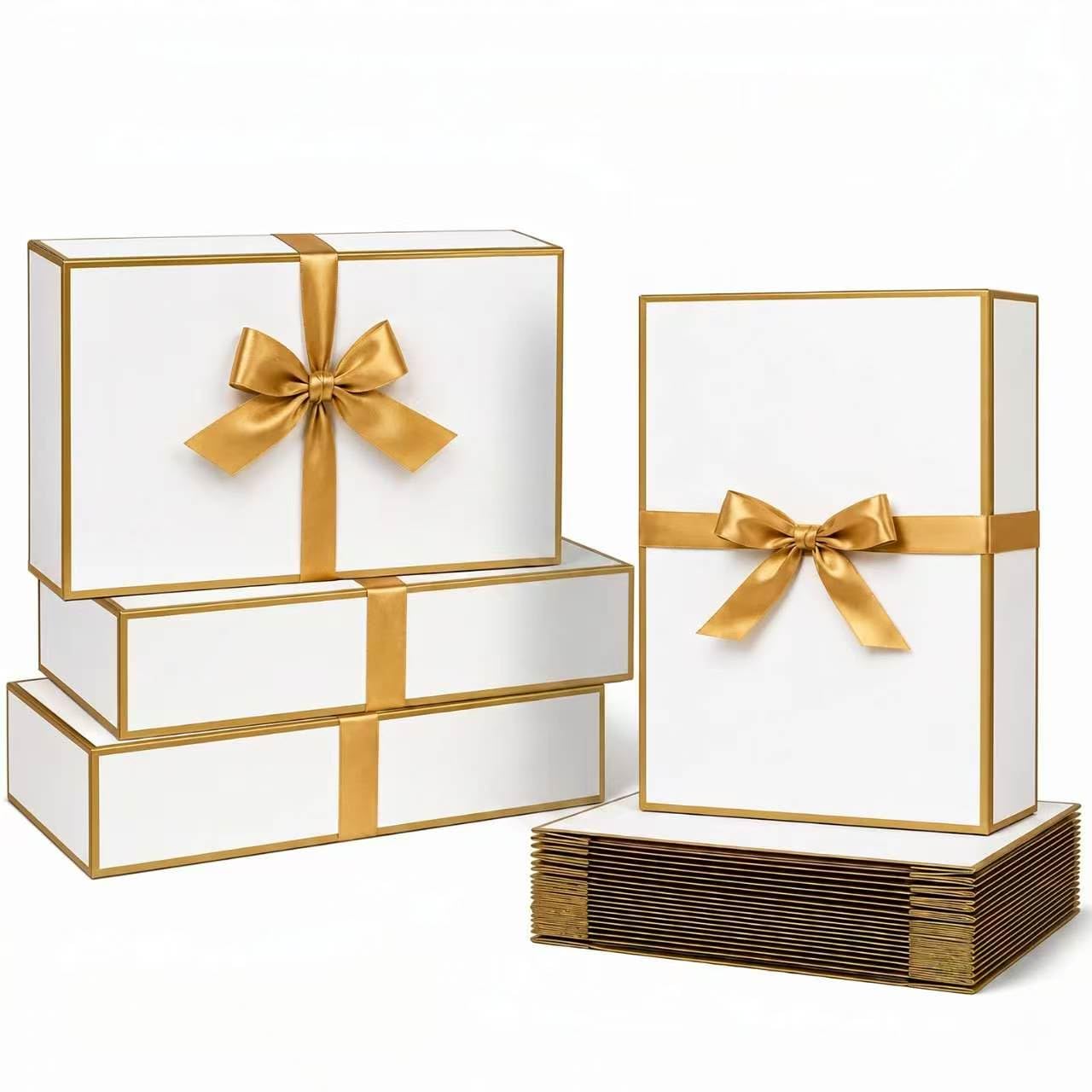 Joyvera 12 Pack Large Shirt Boxes with Lids, 17 x 11 x 4 Inch White Gift Boxes with Gold Ribbon for Clothing, Sweaters, Robes, Bridesmaid, Wedding, Birthday, Christmas