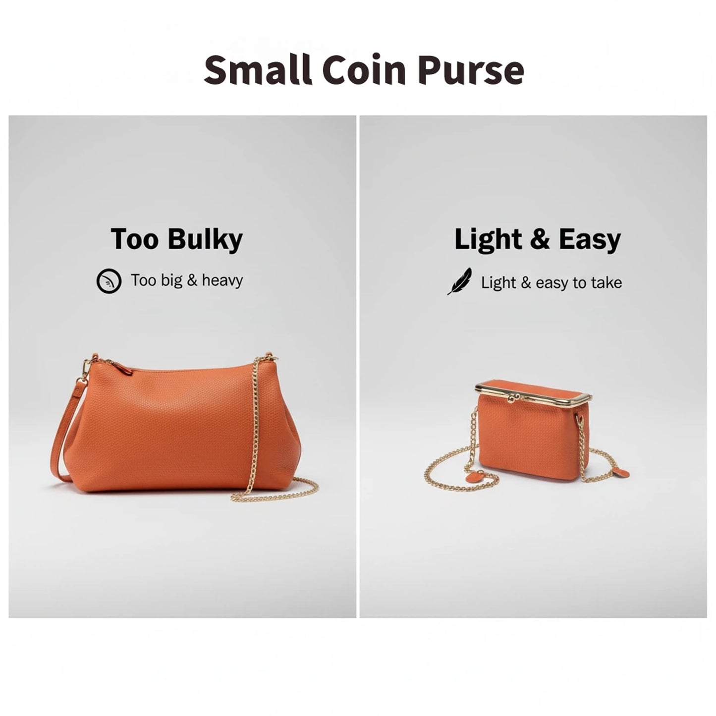 Fashion Crossbody Coin Purse for Women Small Credit Card Holder Wallet with Chain Leather Compact Wallet for Cash, Keys, Lipstick (Orange)