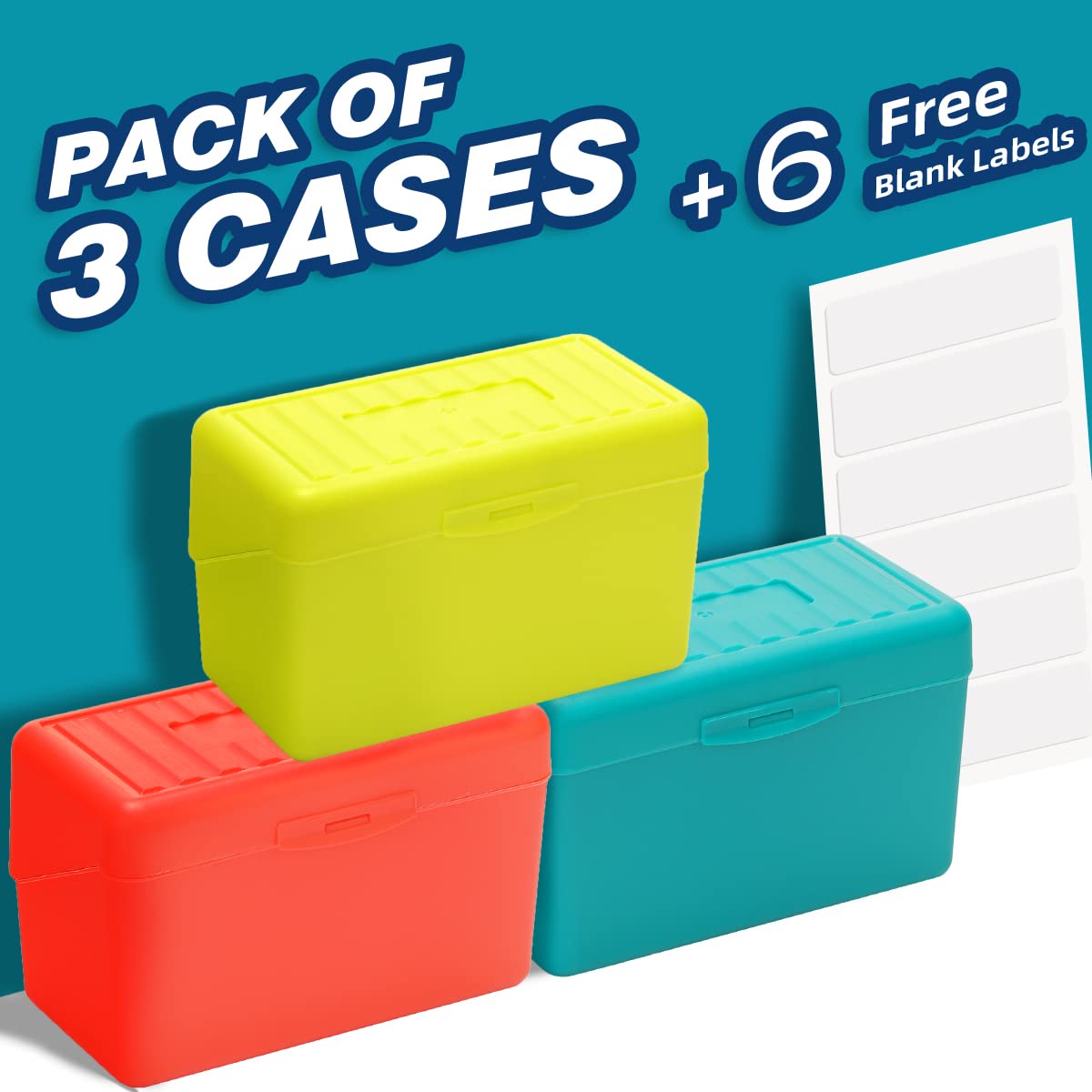 H4D Index Card Holder 3x5, Index Card Box Organizer Case, 3x5 Flash Note Card Holder, 3 Packs (Red/Green/Yellow)