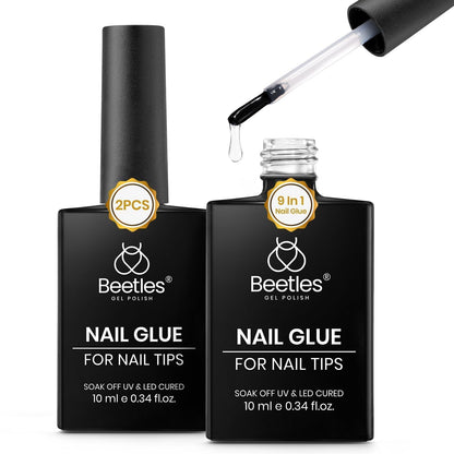 Beetles Gel Nail Kit Short Almond, 240Pcs Easy Nail Extension Set Shaped Clear Tips with 5 in 1 Nail Glue Base & Top Coat and Mini UV Lamp, Nail Tips Art Acrylic Nail Kit Gifts for Women
