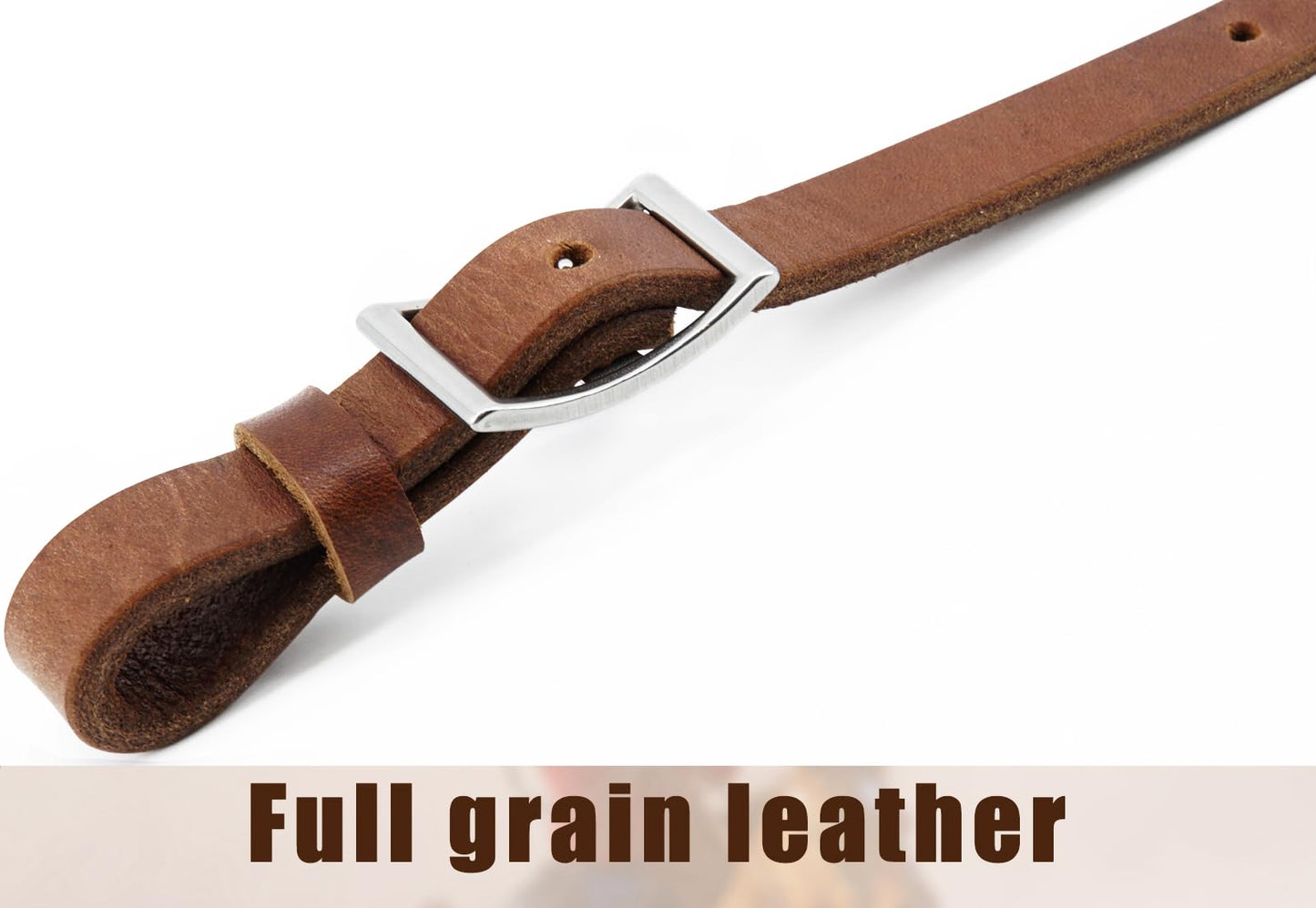 Jeereal Heavy Harness Leather Western Roper Rein,Barrel Reins for Horses, Round Trail Rein,Stainless Steel Hardware,Rich Brown,5/8" x 7'