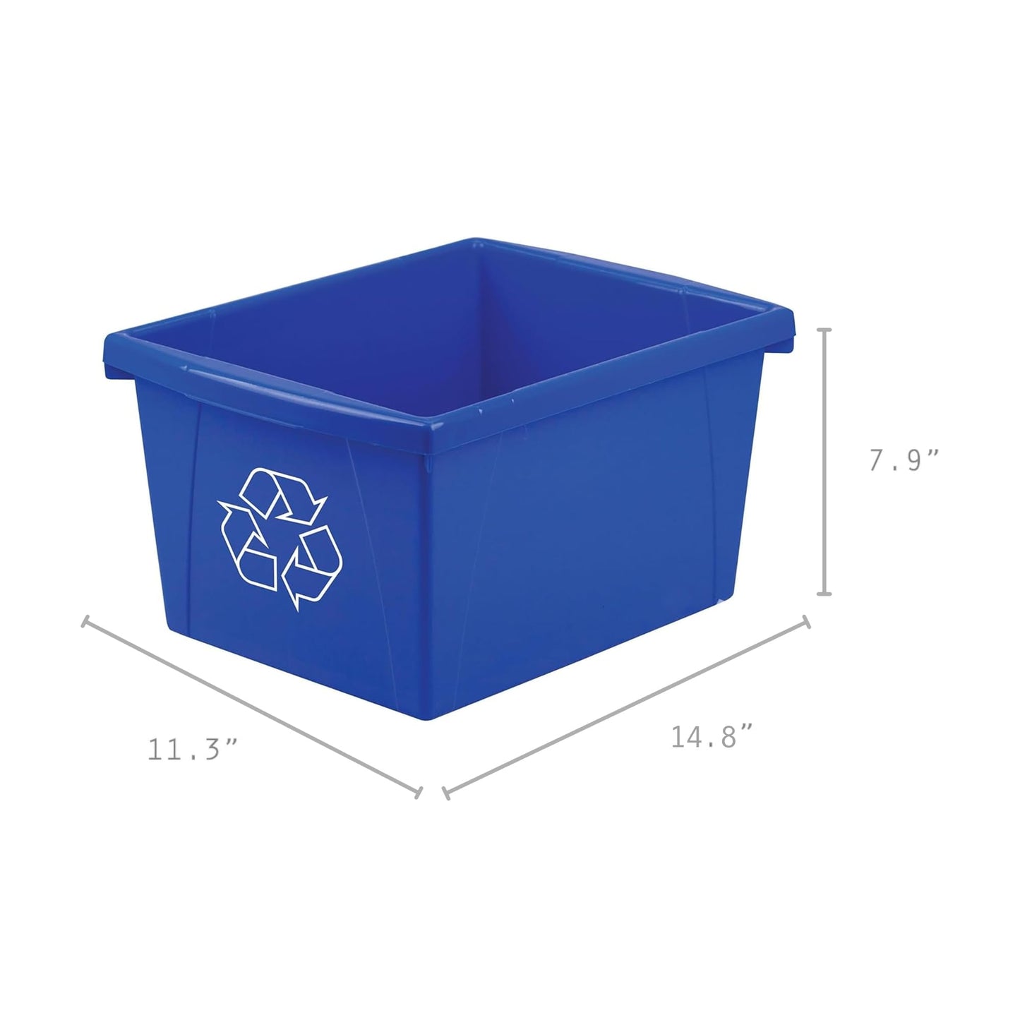 Storex 4 Gallon (15L) Recycle Bin, 14.8 x 7.87 x 11.25 Inches, Blue (61505A06C)