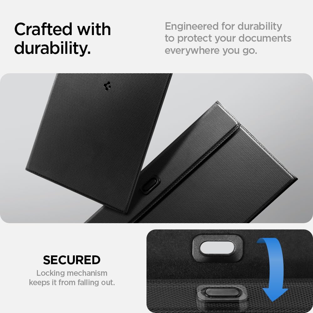 Spigen Hyper-Slim Car Registration and Insurance Card Holder for All Cars [Tesla Model Y Juniper (2025/26) & 3/Y/S/X/Cybertruck] Store Card Keys, ID License Holder, Essential Documents - Black