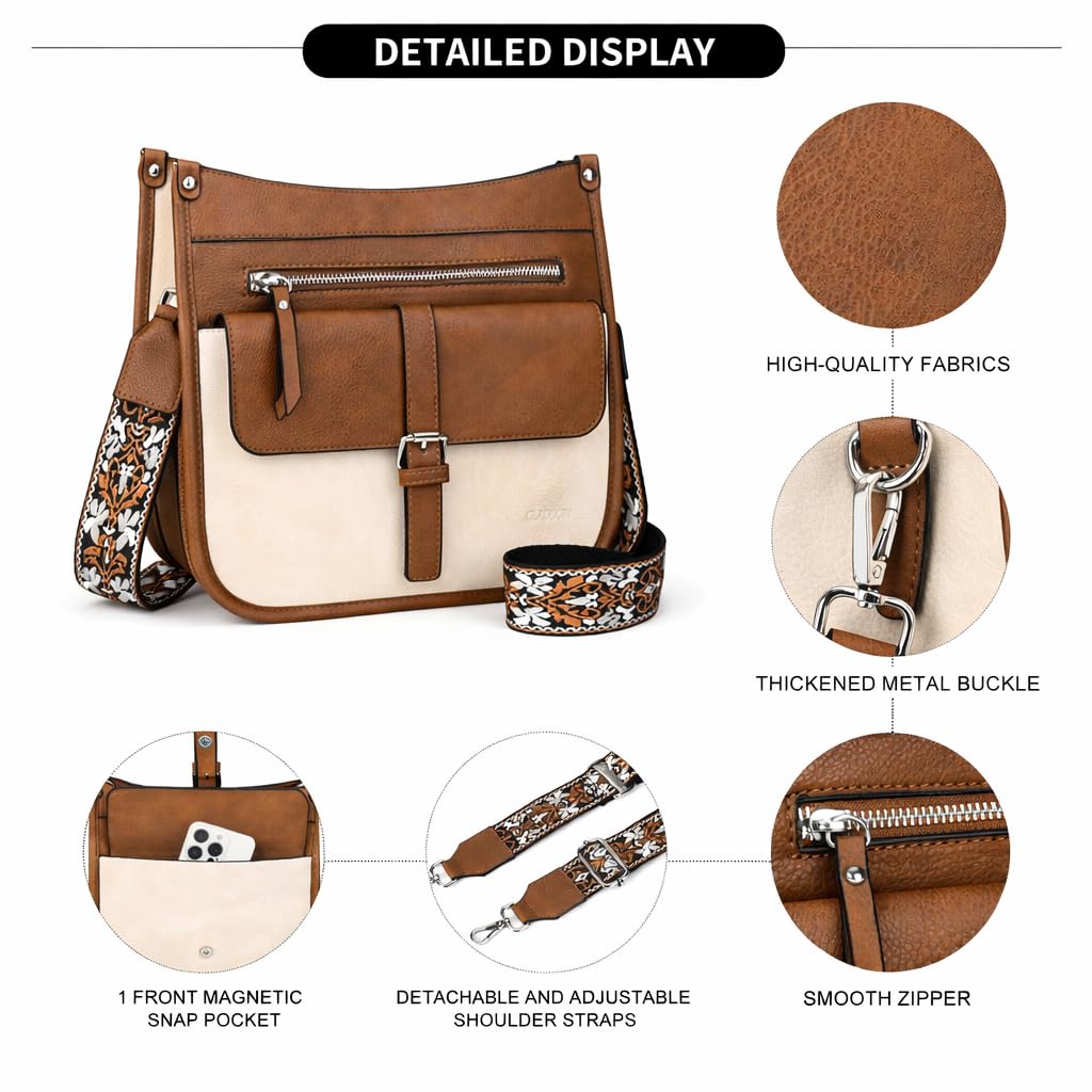 Zhanzong Medium Crossbody Purse for Women, Multi Pocket Shoulder Handbag with Wide Strap for Everyday Use, Shopping, and Travel(Brown)