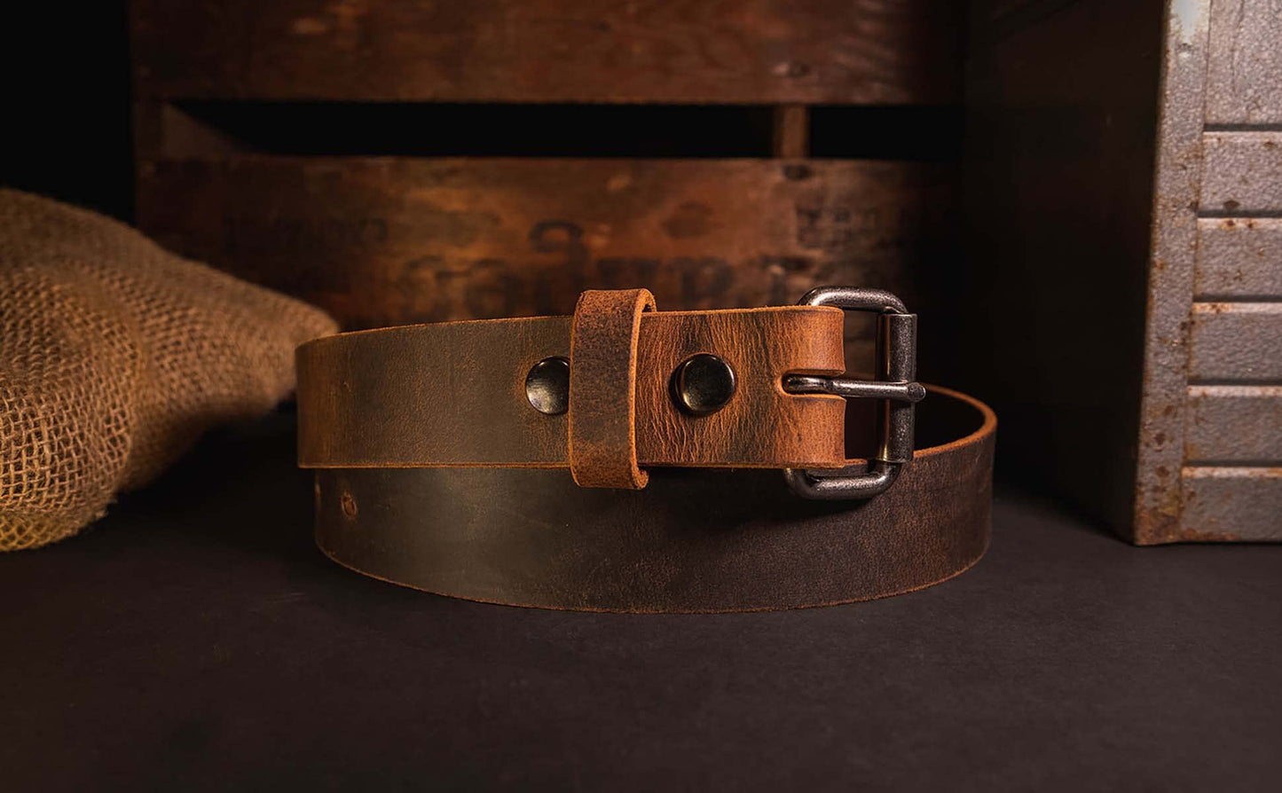 Men's Genuine Buffalo Leather Belt, 1 1/2" width, Handmade in the USA, By Amish (Crazy Horse, 34" (Pants 30-31))