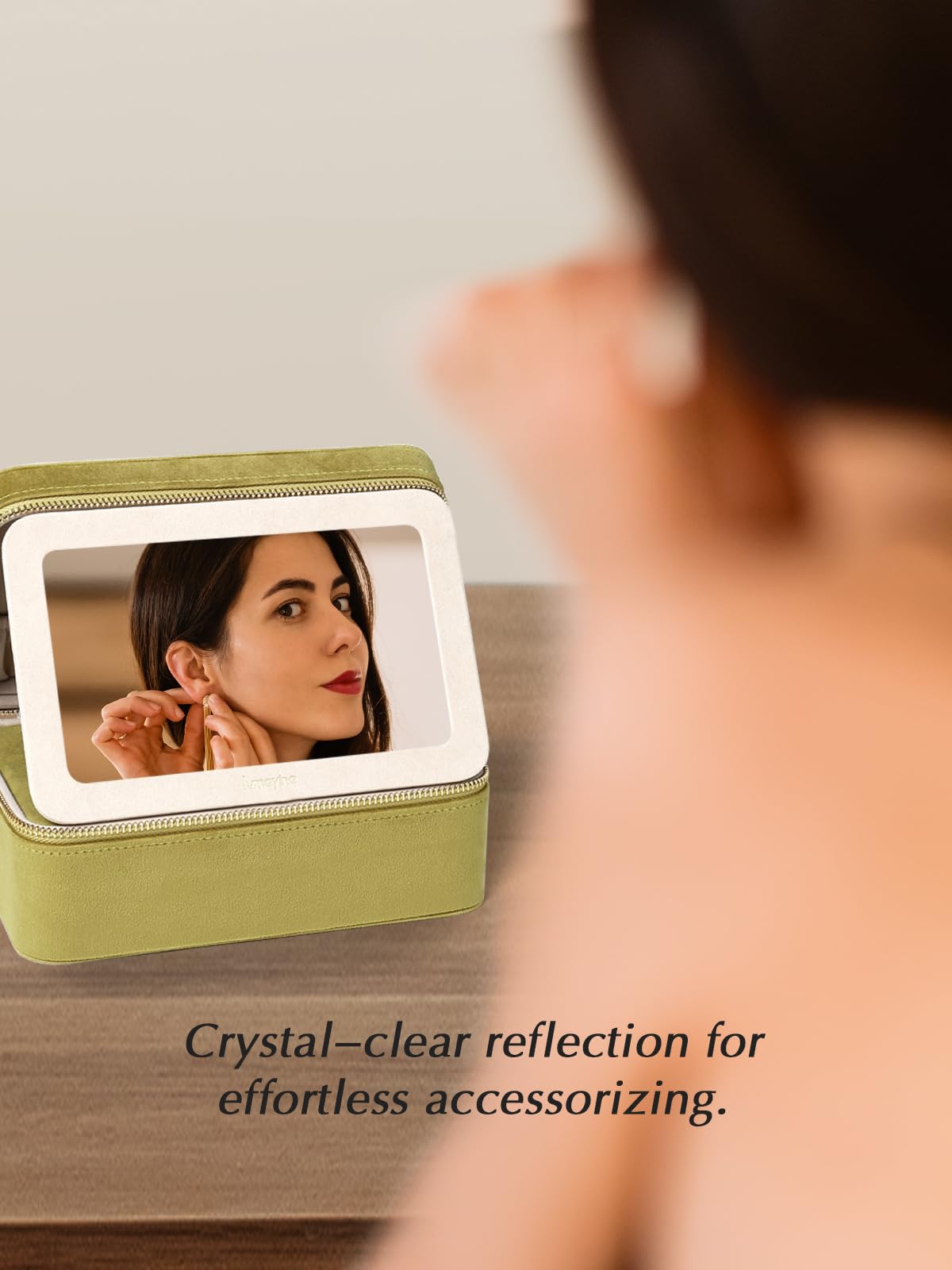 Lumayina Velvet Travel Jewelry Box with Large Mirror, Double-Layer Jewelry Organizer Case for Women and Girls, Portable Storage Case with 6 Anti-Tarnish Bags Gift Ready for Her (Avocado Green)