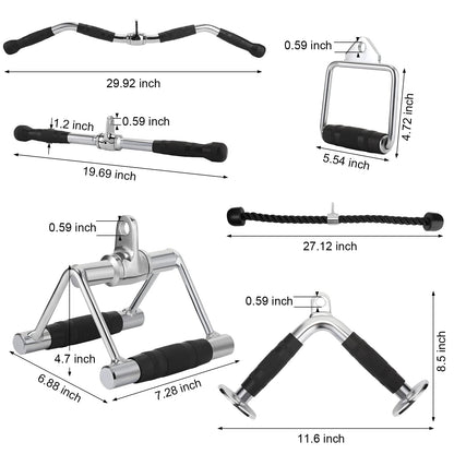 Junkin 19 Pieces LAT Pull Down Bars Cable Machine Attachments for Home Gym Triceps Rope Pull Down Equipment Weight Machine Accessories for Fitness Workout Strength Training