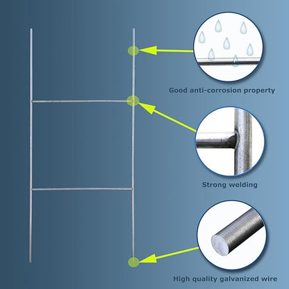 50 Pack H Frame Wire Stakes 20"x10", Metal Yard Sign Stakes for 4mm,5mm and 6mm Corrugated Plastic Yard Signs
