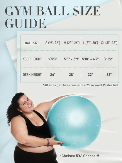 PhysKcal Exercise Yoga Ball Chair with Pilates Ball Set to Strengthen Cores, Balance and Stability, Relieve Pelvic and Lower Back Pain (Sky Blue, L (26-29''/68-75cm))