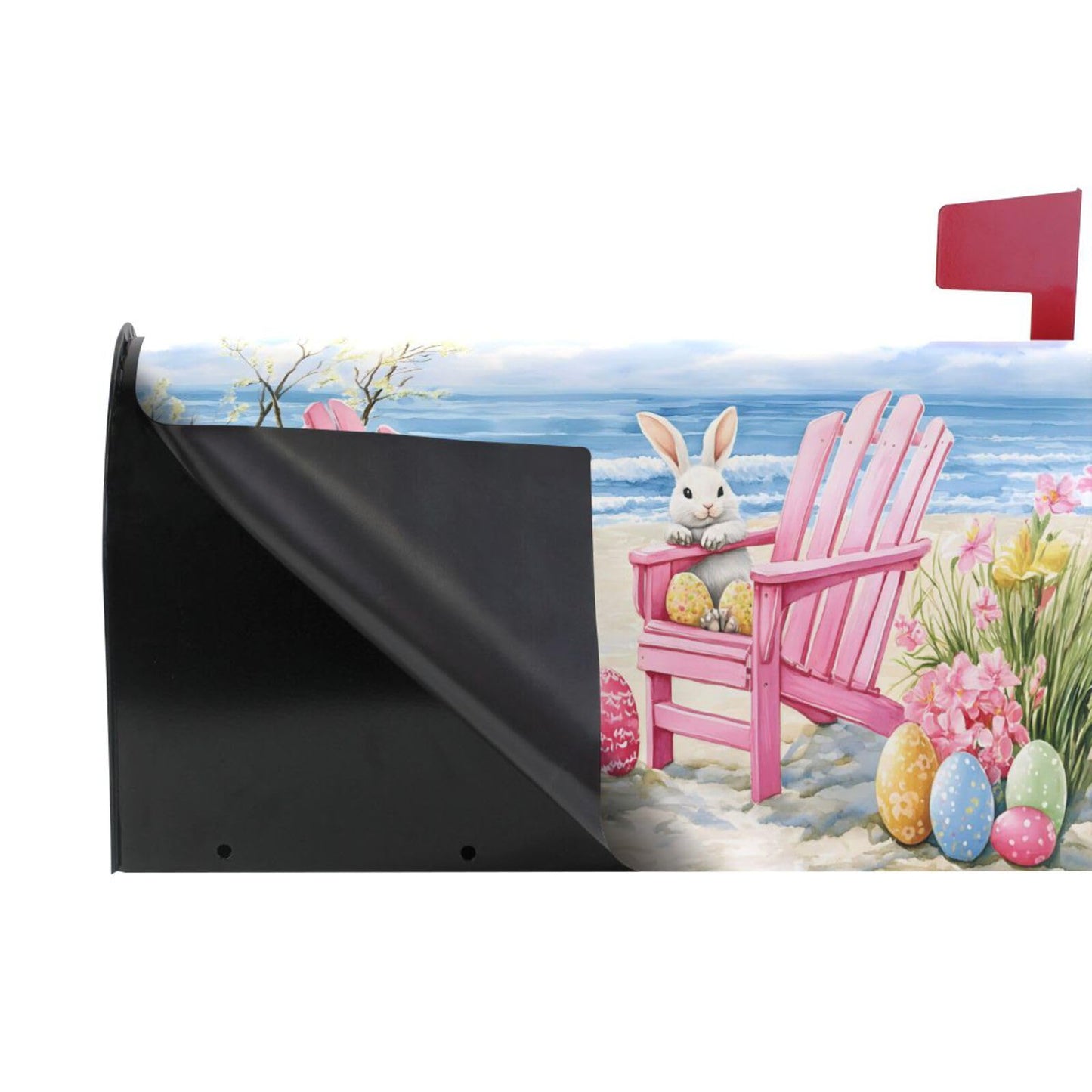 ALAZA Easter Sea Pink Chair Magnetic Mailbox Cover Easter Bunny Eggs MailWraps Garden Yard Home Decor for Outside Oversized-25.5" x20.8"