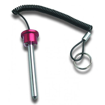 Pin, Tensile - MAGNETIC Universal Weight Stack Replacement SELECTOR KEY - 3/8" Dia | 4" to 4 1/2" Locking Space | DETENT Hitch PINS - RED Anodized Al. Knob w/ reinforced steel wire Laynard