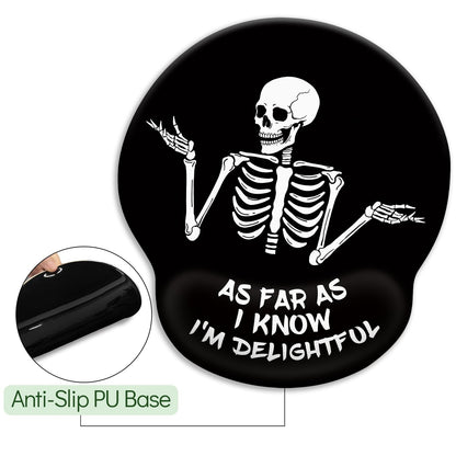 LIMKRIAN Skeleton Mouse Pad, Ergonomic Mouse Pad with Wrist Rest, Gaming Mouse Pad Wrist Support with Non-Slip Pain Relief PU Base, Funny Skull Mouse Pads for Desk, Goth Office Desk Accessories Decor