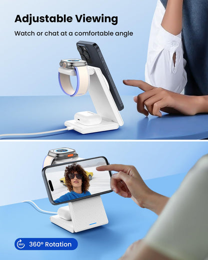 Wireless Charging Station for Apple - 3 in 1 Wireless Charger Stand Dock Watch and Phone Charger Station for Apple Watch 11/8/7/SE/6/5/4/3/2, iPhone 17 16-12 Pro Max SE XS X, Samsung, AirPods Pro/3/2