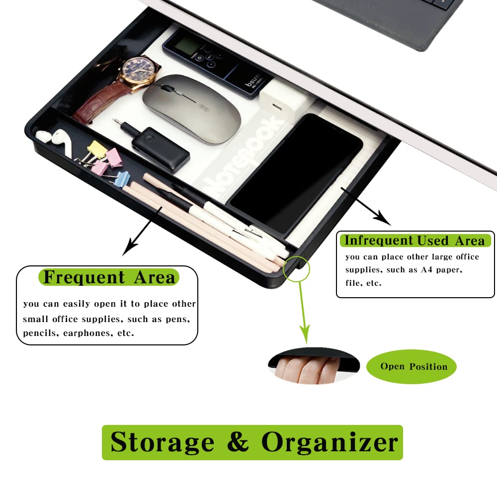 Under Desk Drawer Storage Organizer - 2 Pack (Large and Small) Black - (Please Note - Drawer Size/No Lip Under Desktop) - 2 Installation Methods (Screw or Adhesive)