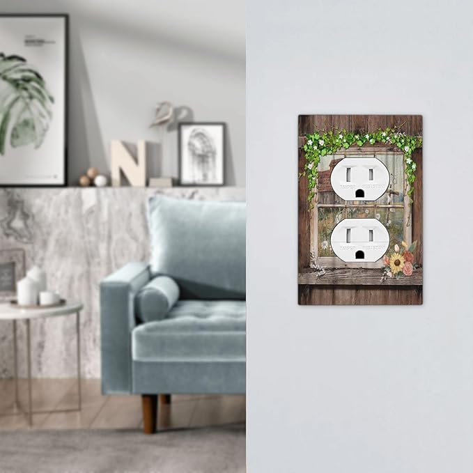 Farm Barn Farmhouse Rustic Country Flower 1 Gang Duplex Receptacle Switch Wall Plate Decorative Switchplate Outlet Covers Electrical Plug Cover Faceplate for Bathroom Home Decor