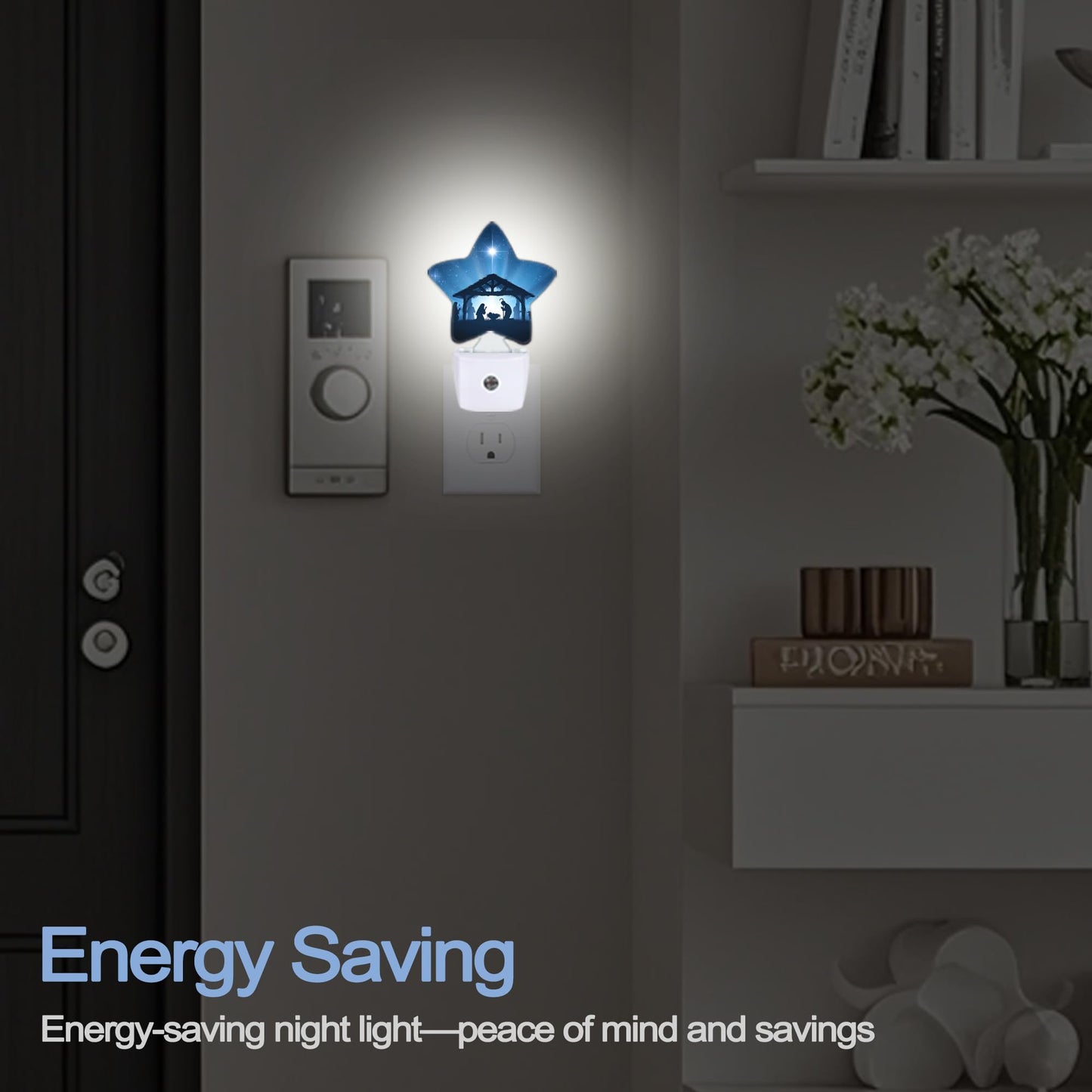 Nativity Scene Dusk to Dawn Star Night Light,Christmas Starry Sky Smart Sensor Nightlight for Bedroom Kitchen Hallway Stairs,Plug-in Energy Efficient Decor Desk Lamp Women Men Gifts