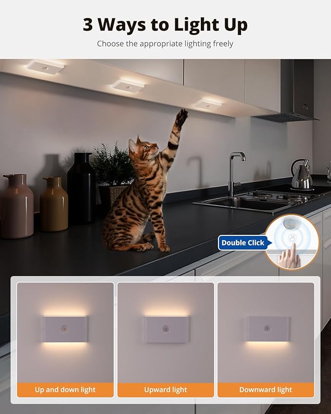 wowatt Rechargeable Motion Sensor Stair Light, Whtie Automatic Lights with Magnetic Mount, Dimmable Step Lights Indoor for Stairway, Hallway, Kitchen, Bathroom(8 Packs)