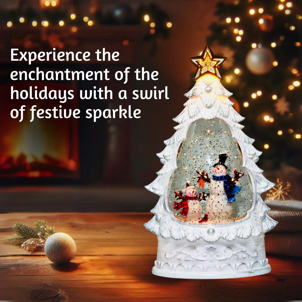 Snowman's Christmas Musical Snow Globe Lamp | Battery Operated and USB Powered LED Lighted Swirling Glitter Water Lantern for Tabletop Home & Christmas Decoration