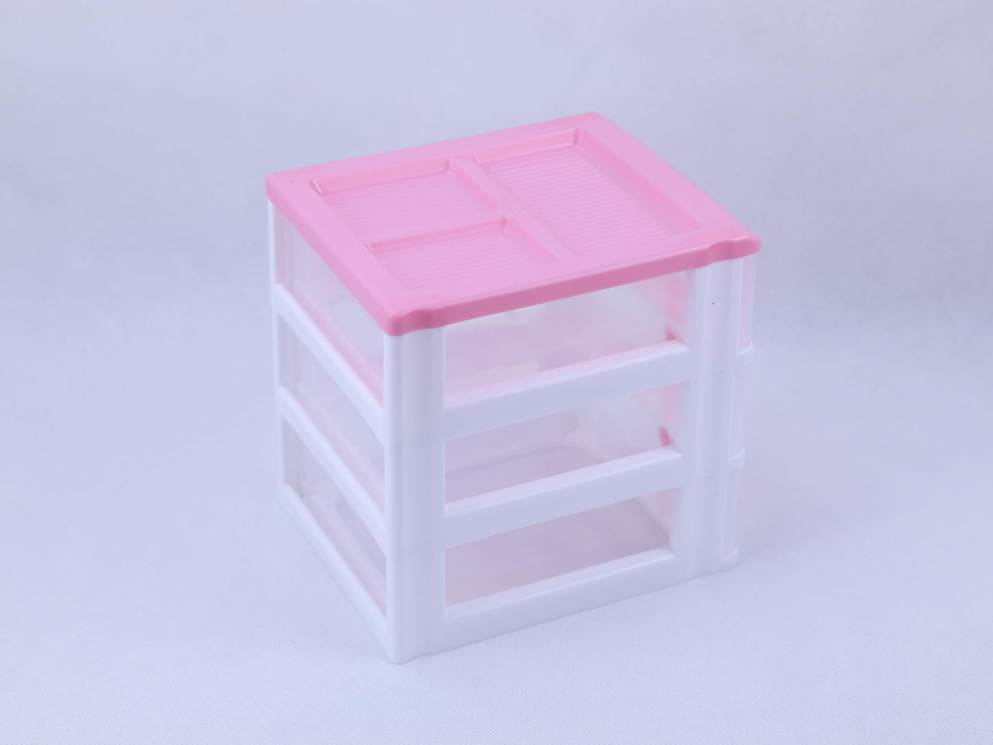 Pink 3-Tier Desk Organizer for Girls – Compact Plastic Storage Box for Makeup, Jewelry, School Supplies & Art Crafts – Cute Desktop Tidy for Bedroom Vanity or Dorm Room (Classical)