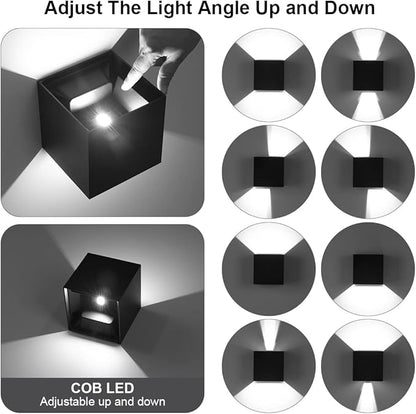BIRTALO 20 Watt LED Up and Down Outdoor Wall Lights Adjustable 6500K Modern Wall Sconce Square Waterproof Black Aluminum Exterior/Interior Porch Lighting for Living Room,Gardens,Stairs,2 Pack
