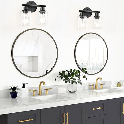 2-Light Black Bathroom Light Fixtures, E26 Modern Vanity Lights for Bathroom with Clear Glass Shade, Wall Lamps for Mirror Kitchen Hallway Cabinet Living Room Sconces Lights