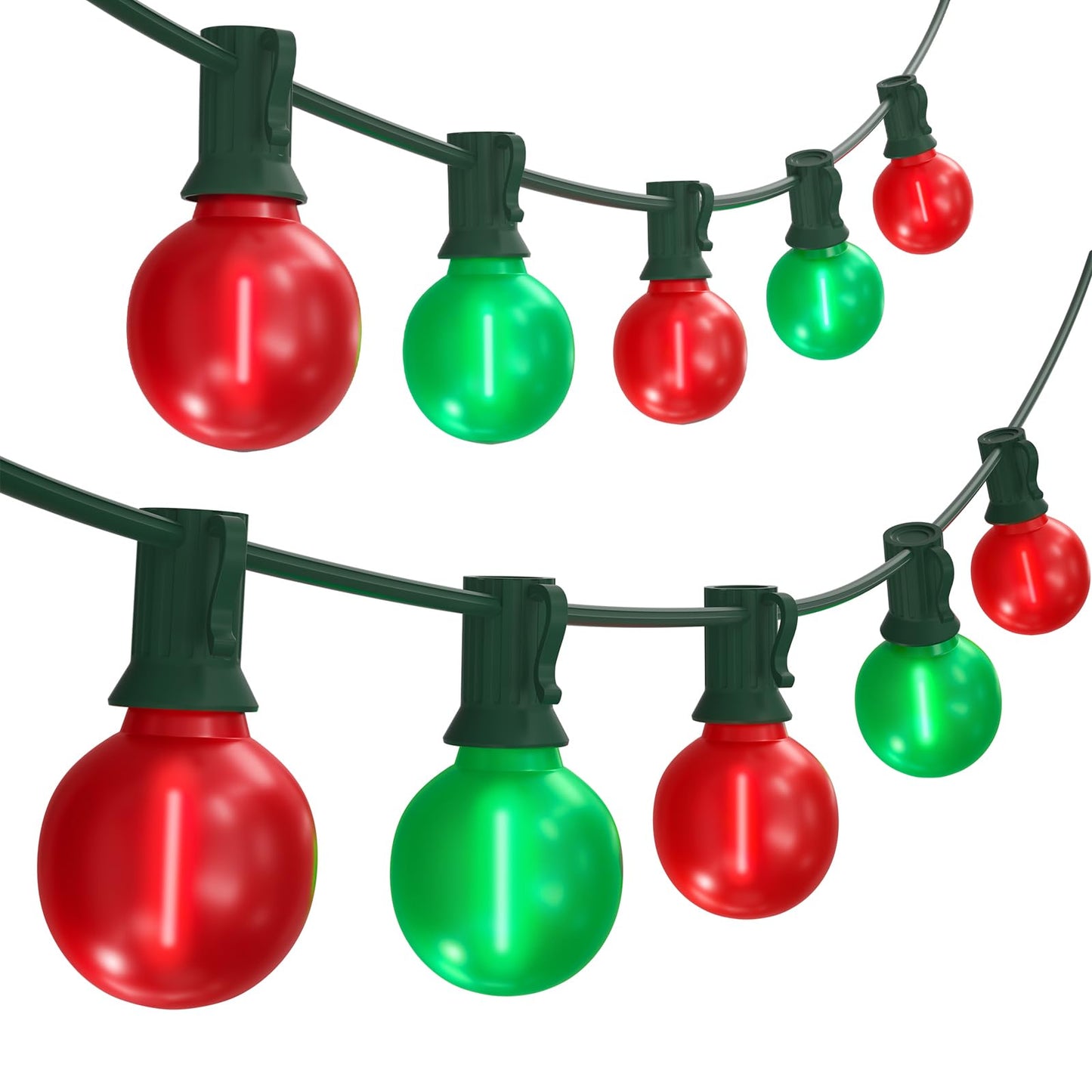 SUNSGNE 50FT G40 Round Christmas Lights Outdoor, Globe Christmas String Lights with 27 LED Frosted Red Green Lights(2 Spare) for Patio Balcony Roofline House Tree Decor, Green Wire
