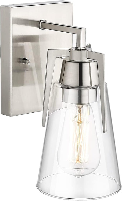 EAPUDUN Bathroom Light Fixtures, Modern Farmhouse 1-Light Bathroom Vanity Light Fixtures, Indoor Wall Lamp in Brushed Nickel Finish, Clear Glass Shade Wall Sconces, WLA1395-BNK