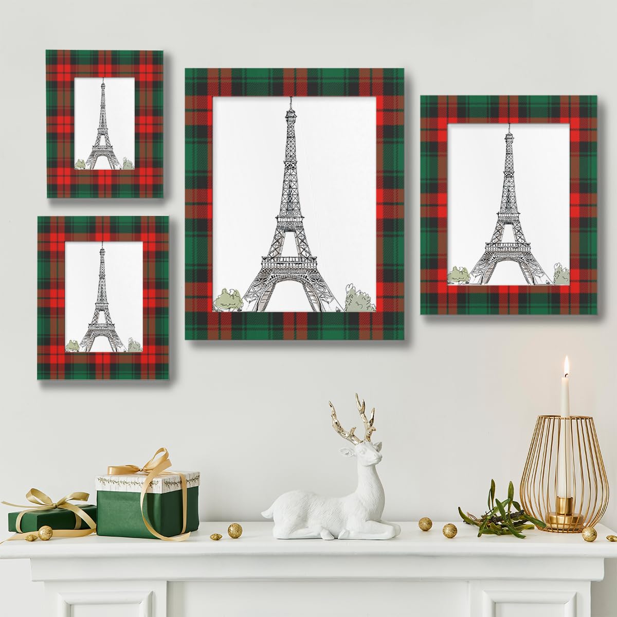 POFATO Christmas Plaid Pattern 11x14 Picture Frame Wooden Picture Frames for Wall Hanging & Tabletop Decor Display 11x14 or 10x14 Picture Collage Family Weddings Christmas Photo Frame for Gift