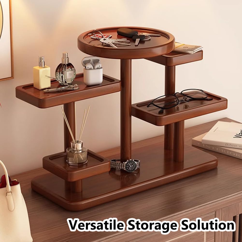 STEHEMO Wooden Tray for Countertop, Cologne Stand Shelves, Elegant Organizer for Cosmetics, Jewelry, Perfume, Candle, Key, Solid Wood Tray for Bathroom, Kitchen, Bedroom, Entryway,Brown