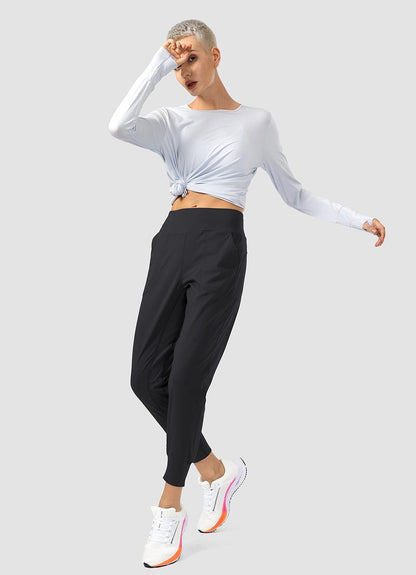 Soothfeel Women's Joggers with Zipper Pockets High Waisted Athletic Workout Yoga Pants Joggers for Women Black