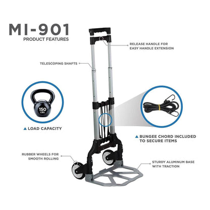 Mount-It! Folding Hand Truck and Personal Dolly, Foldable Aluminum Trolley Cart, 165 Lb Capacity Heavy Duty Dolly with Wheels of Rubber for Moving, Comfortable Telescoping Handle for Indoor Outdoor